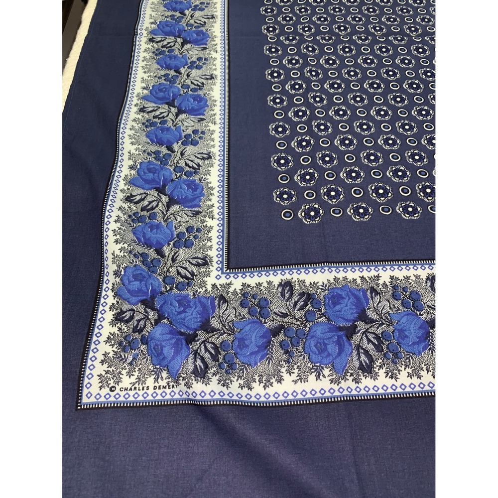 Souleiado Charles Demery Navy Blue Floral Rose Square Scarf Provencal France 33" - Picture 3 of 8